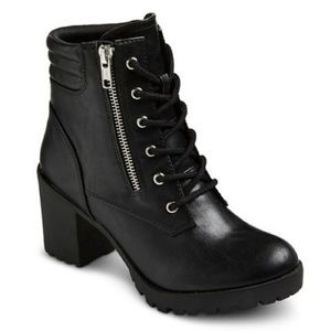 Black Block Heel Combat Boots